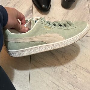 Puma Men's Light Green Suede Sneakers
